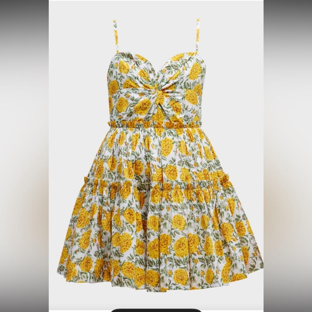 EDDY Kelsey Tie-Back Tiered Floral Mini Dress Medium Cream/ Canary Floral NWT - Picture 9 of 9
